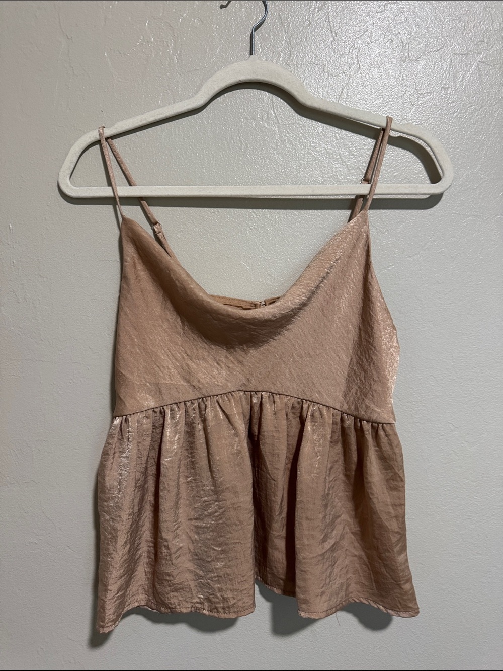 American Eagle Outfitters Satin Peplum Cami in Blush Tan